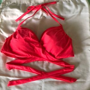 Wrap tie swimsuit top - coral